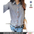 New Korean style slim fit 100%Cotton Checked Shirt for Women with Denim cuff